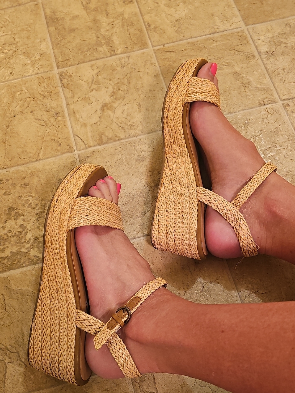 Woven Platform Wedge Sandals in Natural